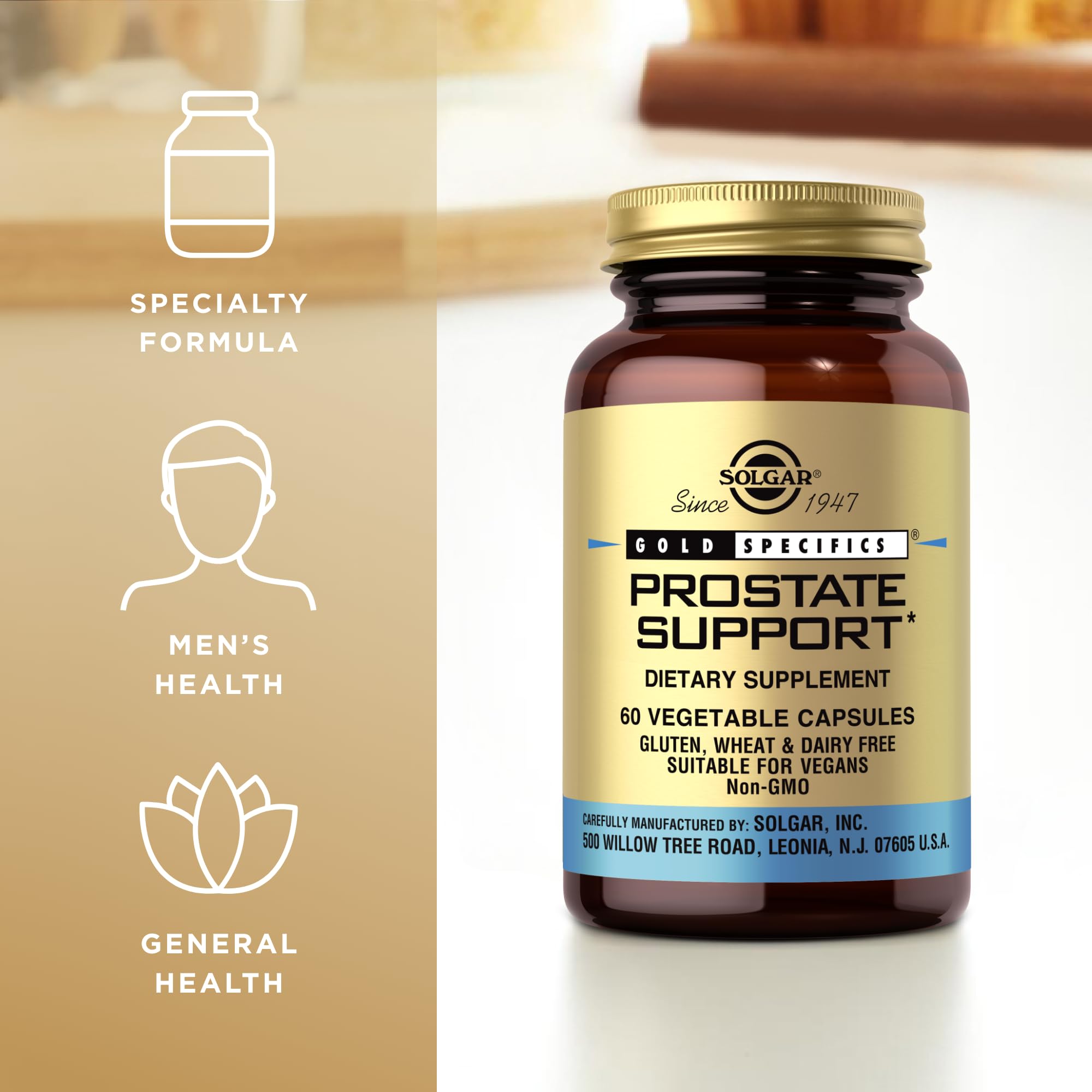 Solgar Prostate Support vegan symbol image communicates dairy-free, suitable for plant-based lifestyles.