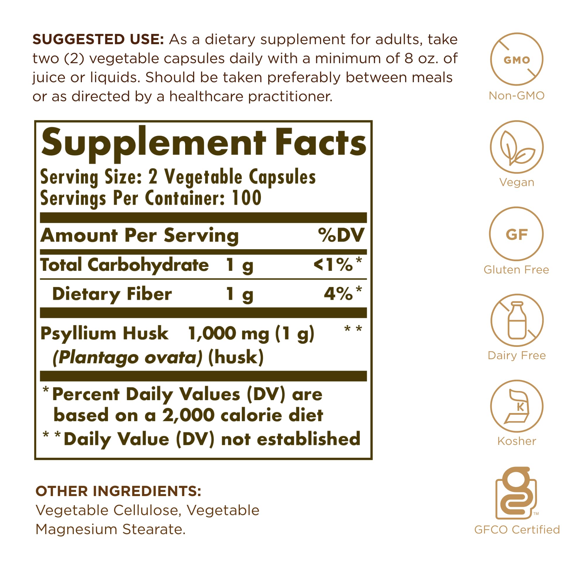 Solgar Psyllium Husks Fiber capsules for daily fiber intake