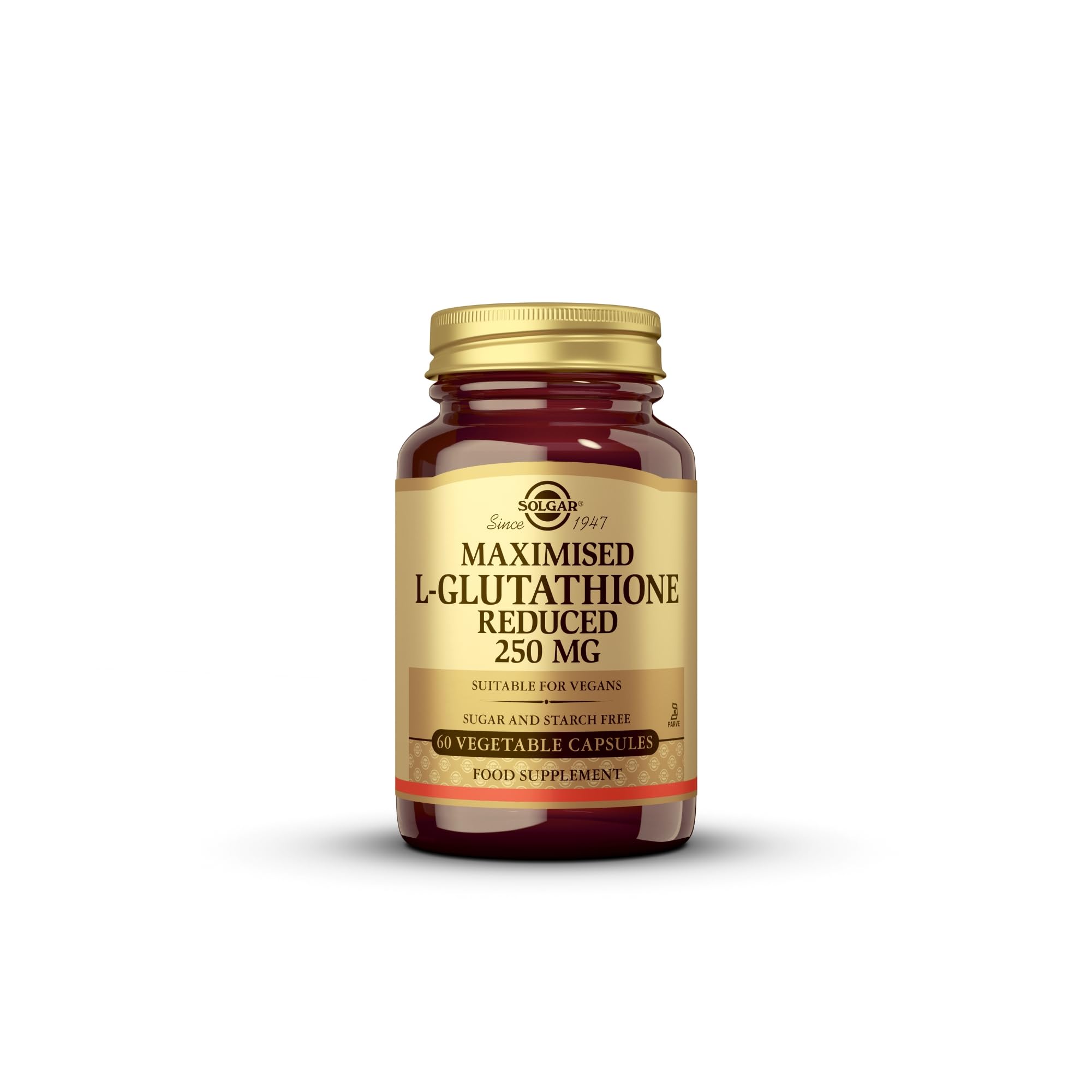 Solgar Reduced L-Glutathione 250 mg bottle front view for easy daily antioxidant support.
