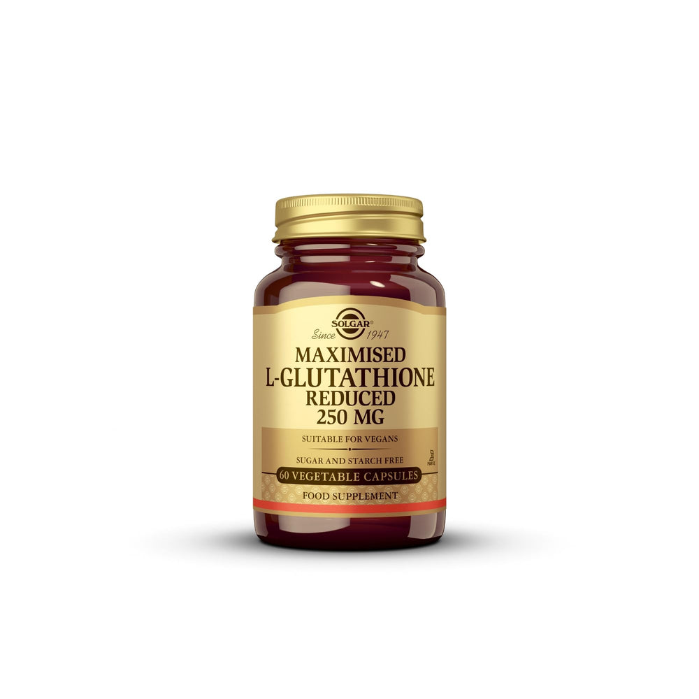 Solgar Reduced L-Glutathione 250 mg bottle front view for easy daily antioxidant support.