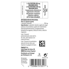 Solgar Reduced L-Glutathione 250 mg label close-up highlights potency and purity.