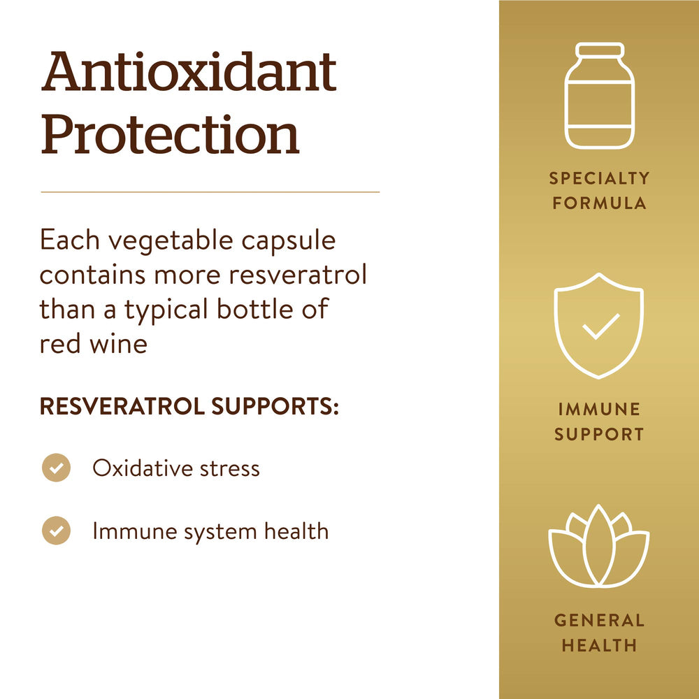 Solgar Resveratrol bottle on desk, kosher-certified and gluten-free.