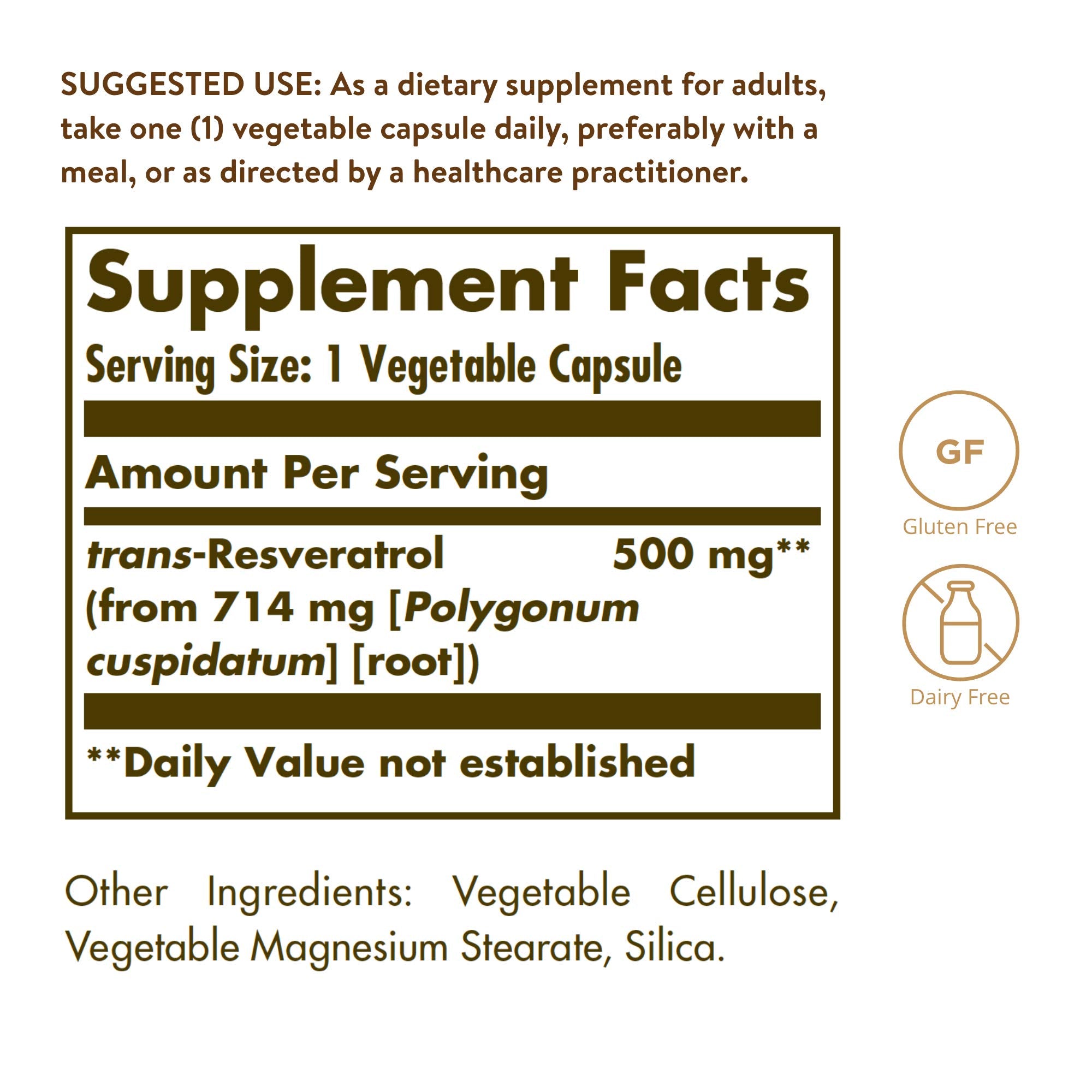 Solgar Resveratrol label close-up highlighting natural polyphenols for daily wellness.