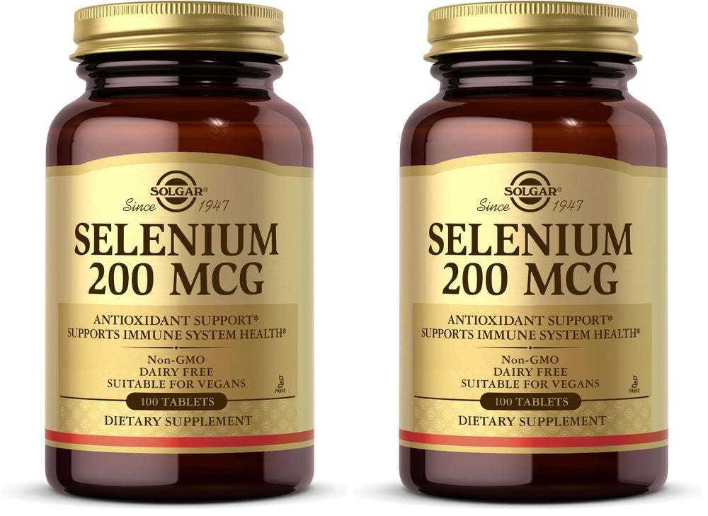 Solgar Selenium 200 mcg tablets bottle front view showing packaging and product