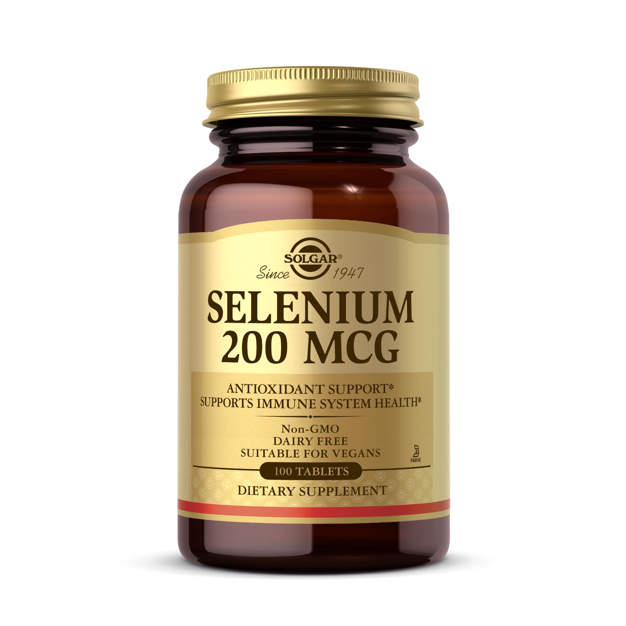 Solgar Selenium 200 mcg tablets bottle on shelf for daily nutrition.