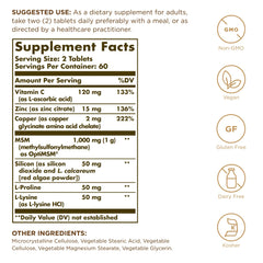 Solgar Skin, Nails & Hair bottle label close-up highlighting key nutrients.