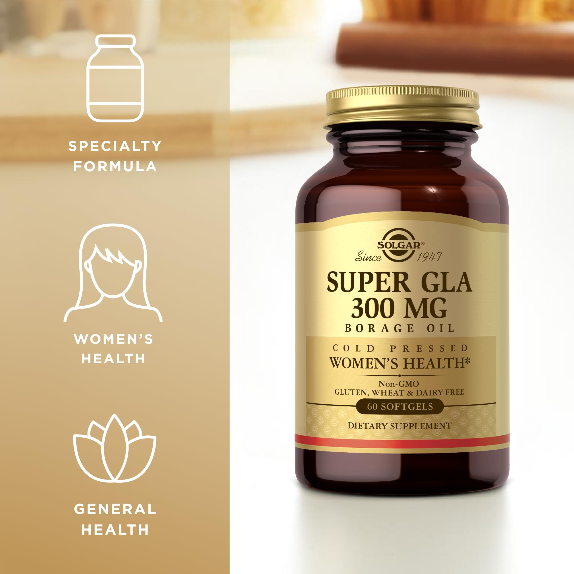 Solgar Super GLA 300mg label front highlighting dosage and brand