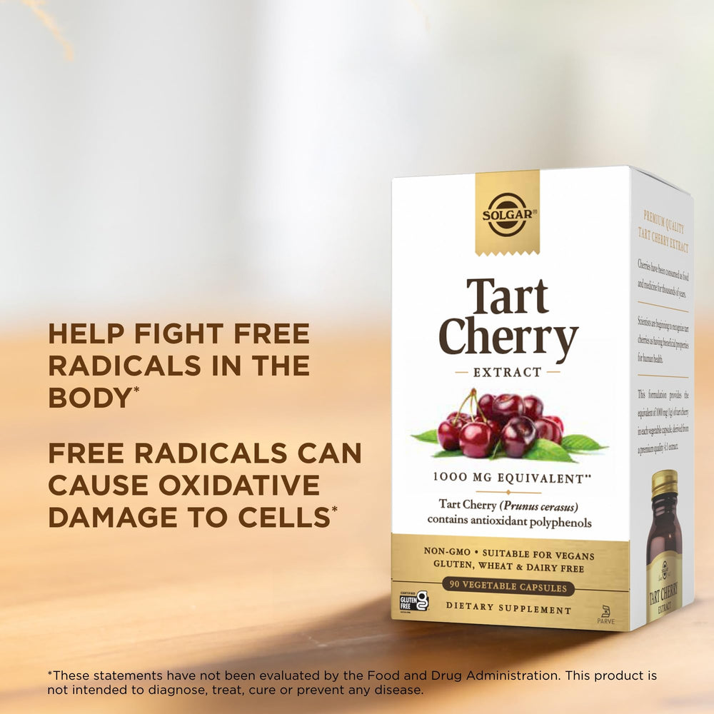 Solgar Tart Cherry ingredients panel with quercetin and anthocyanins
