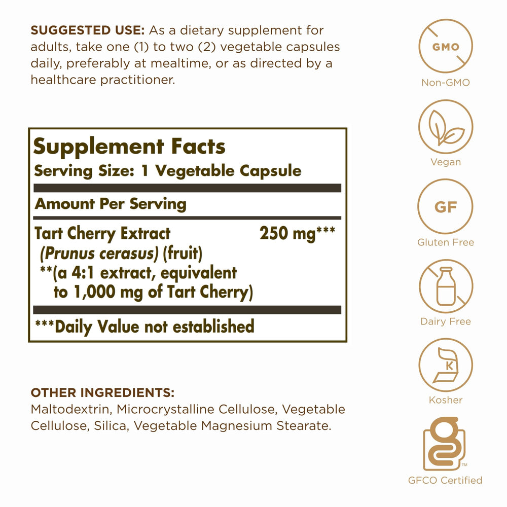 Solgar Tart Cherry label close-up highlighting 4:1 extract