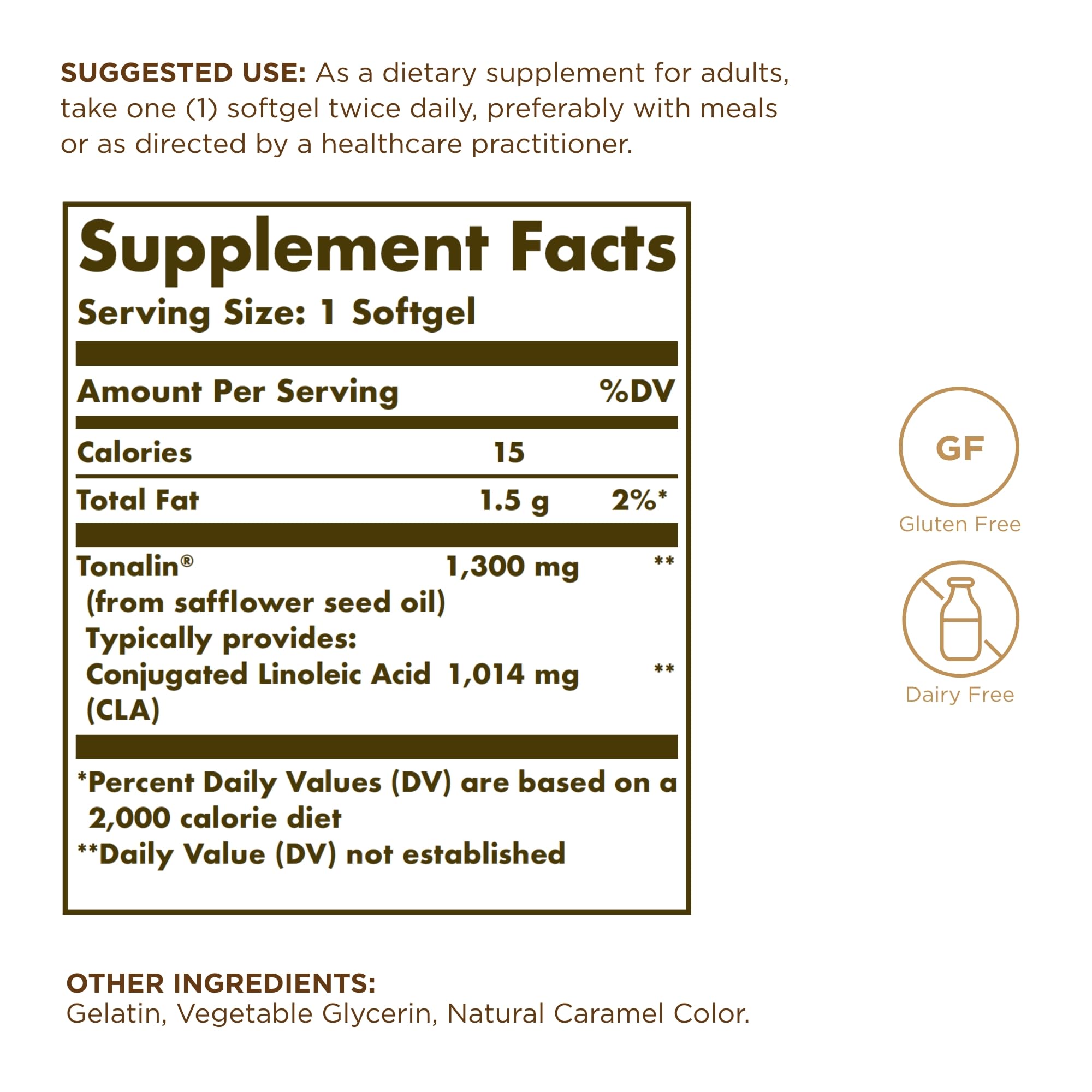 Solgar Tonalin CLA label close-up showing 1300 mg per softgel