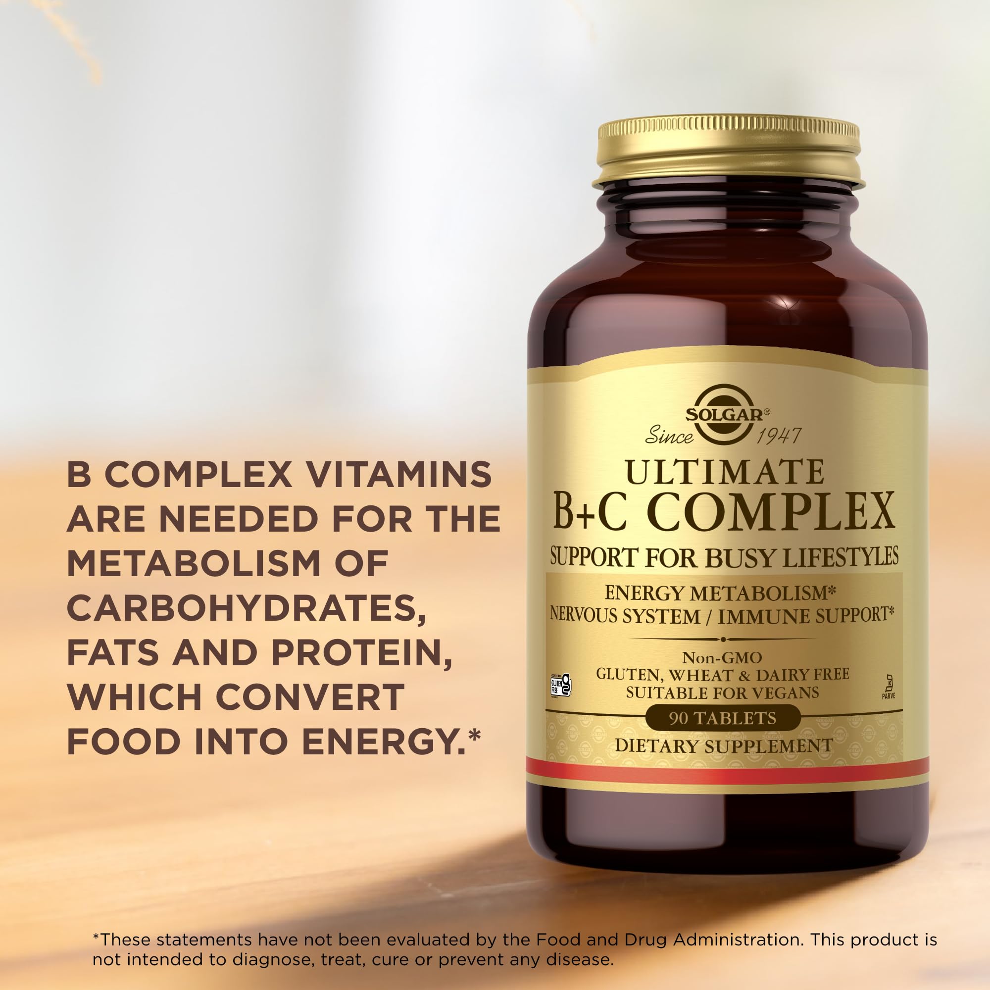 Solgar Ultimate B+C Complex tablets inside view prepared for daily intake.