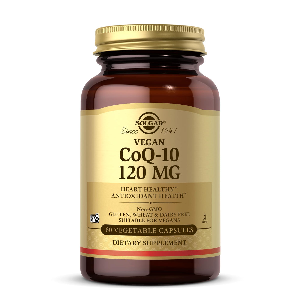 Solgar Vegan CoQ-10 bottle shown for daily antioxidant support.