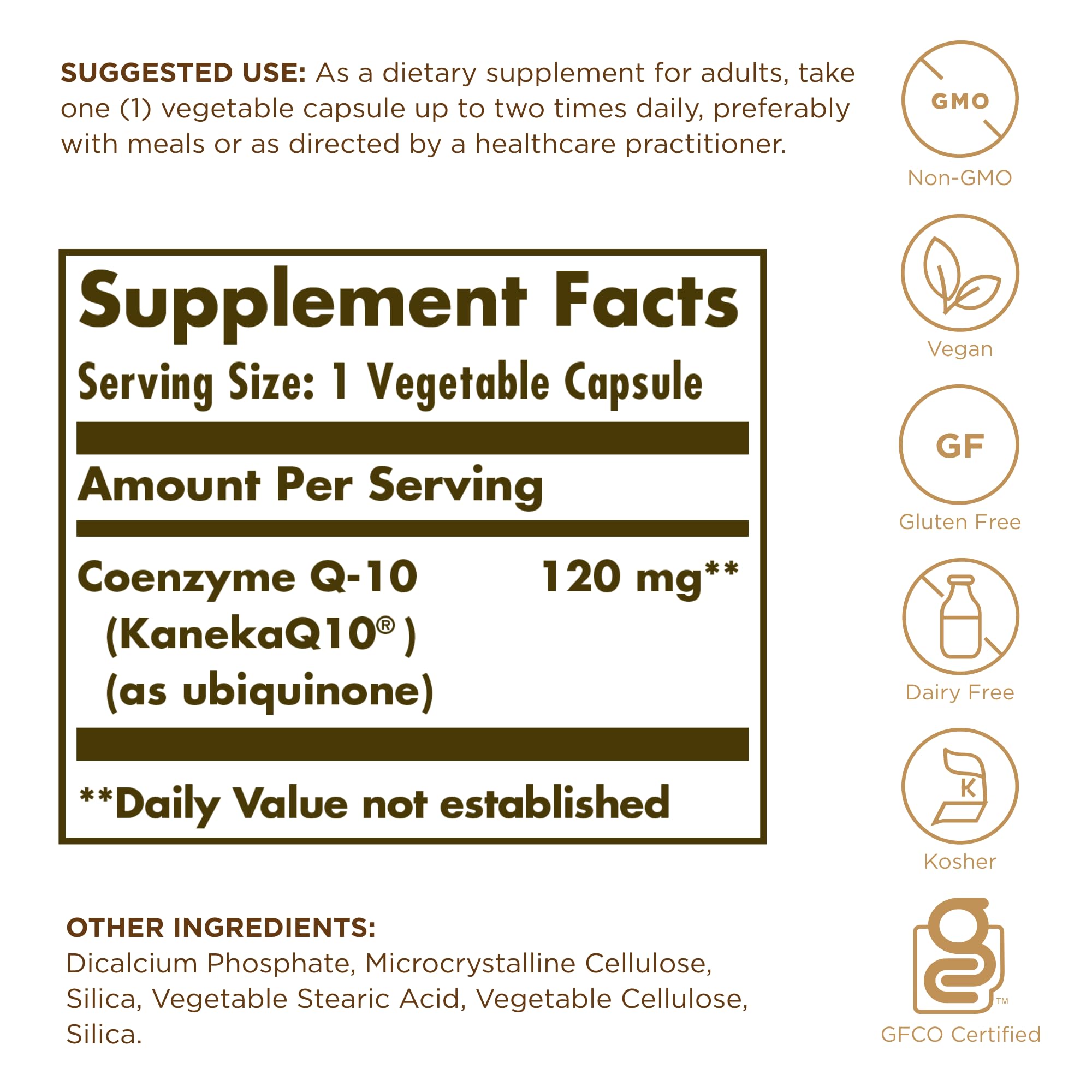 Solgar Vegan CoQ-10 capsules close-up for vegetarian-friendly supplementation.