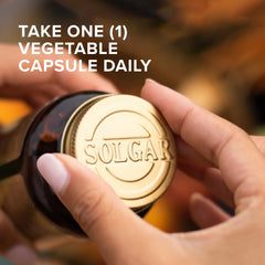 Solgar Vitamin B-12 500mcg capsules close-up, convenient daily capsule form.