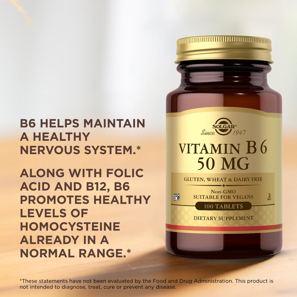 Solgar Vitamin B6 50 mg nutrition facts panel with clear ingredient information