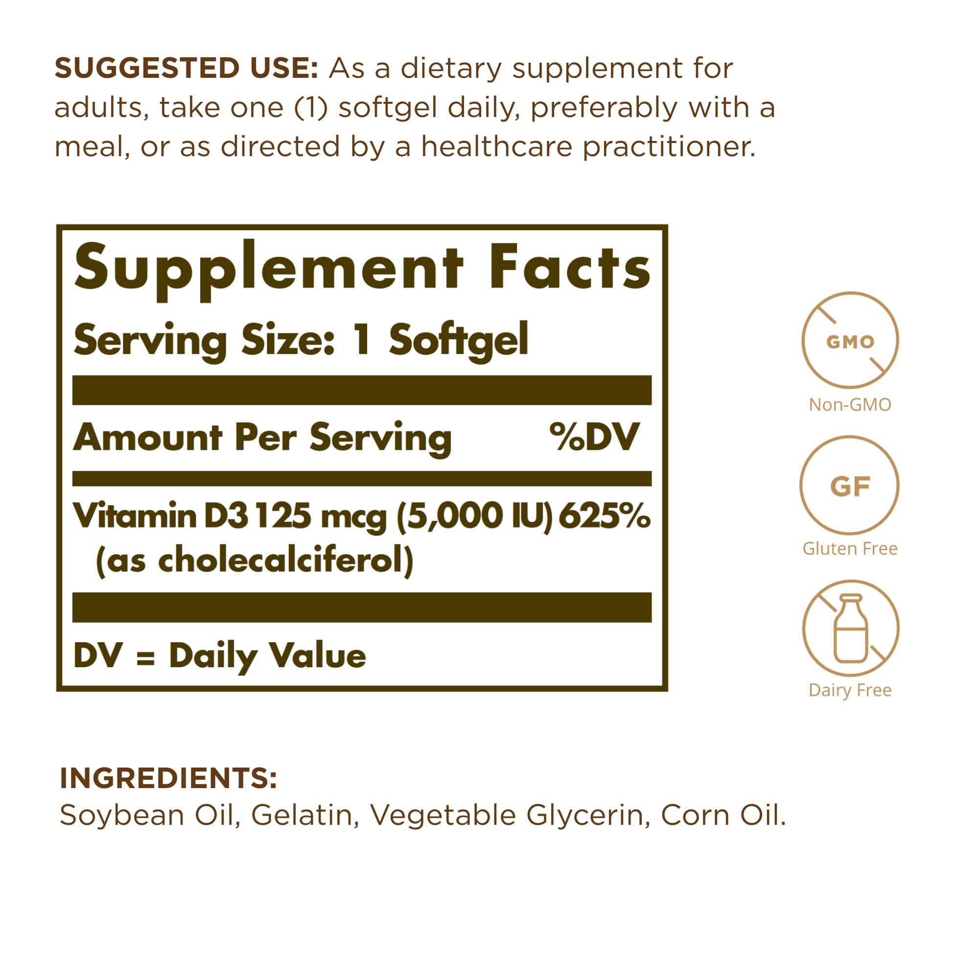 Solgar Vitamin D3 softgels oil-based formula supports absorption