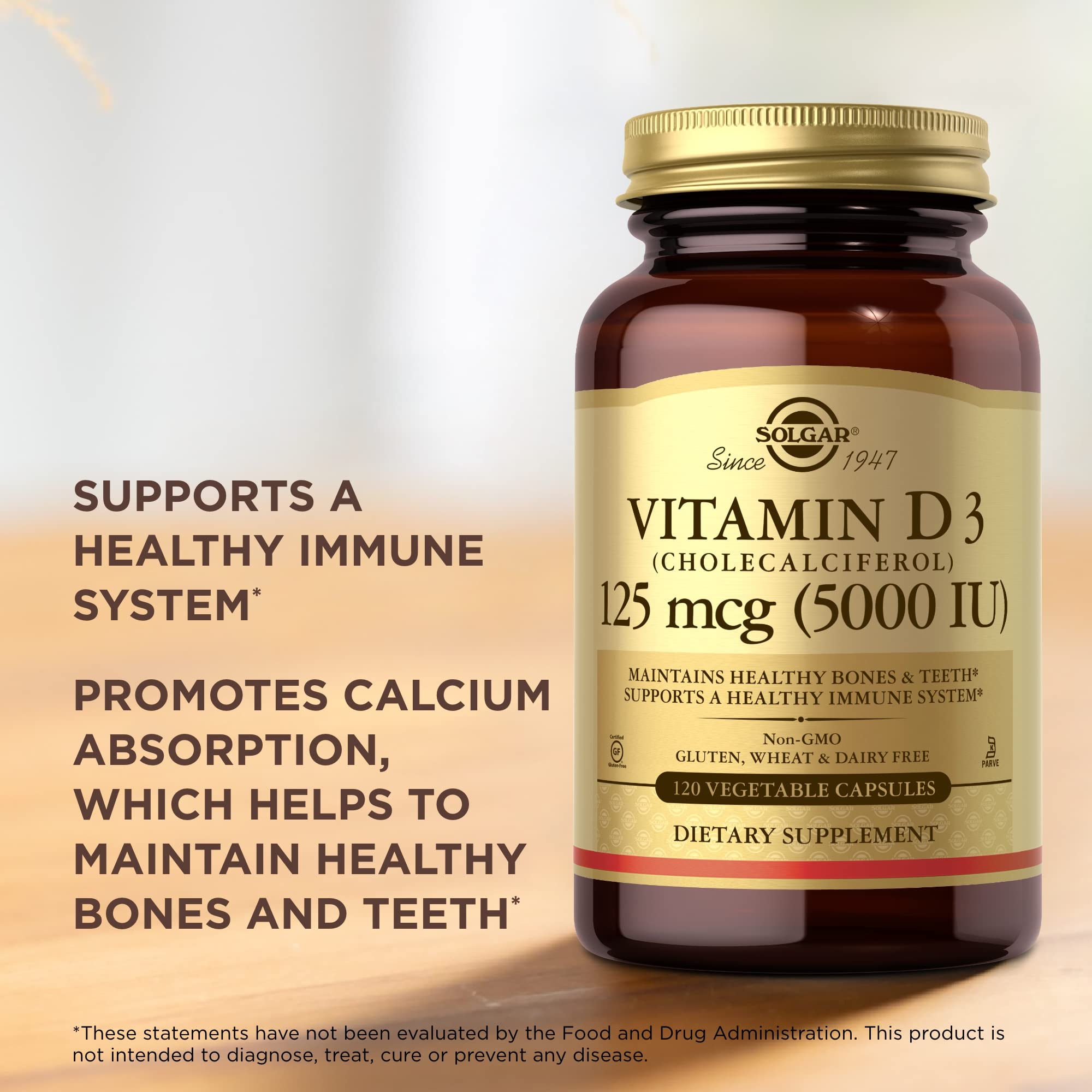 Solgar Vitamin D3 5000 IU packaging layout for winter supplementation.