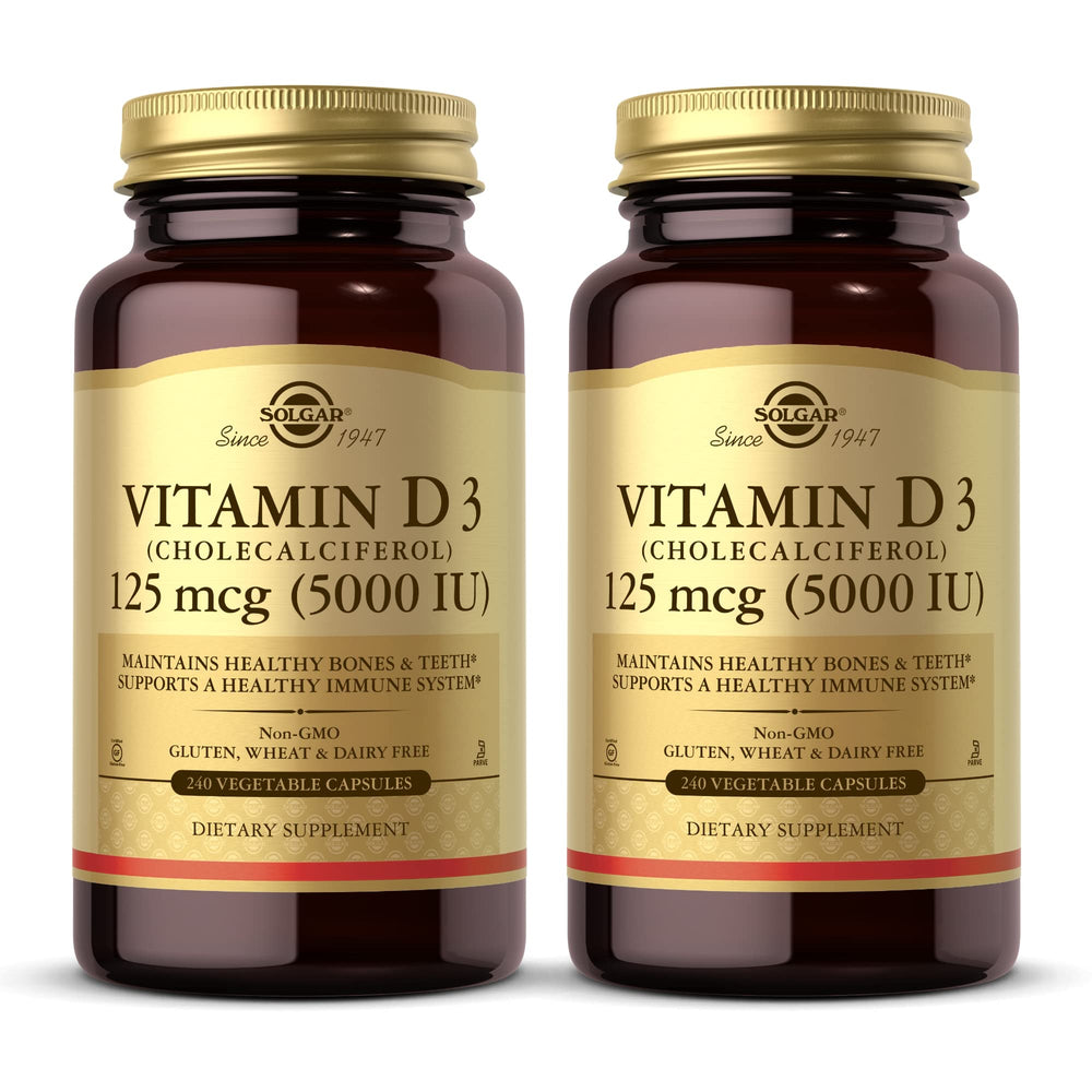 Solgar Vitamin D3 bottle displayed for bone and immune support.
