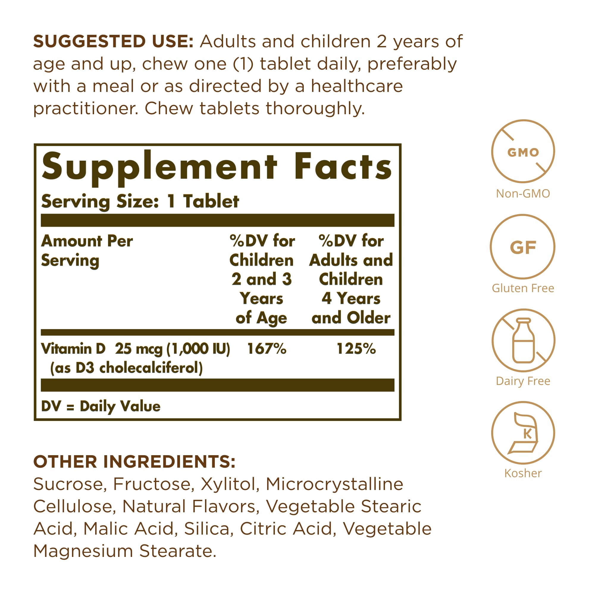 Solgar Vitamin D3 chewable tablets close-up showcases strawberry-banana swirl flavor