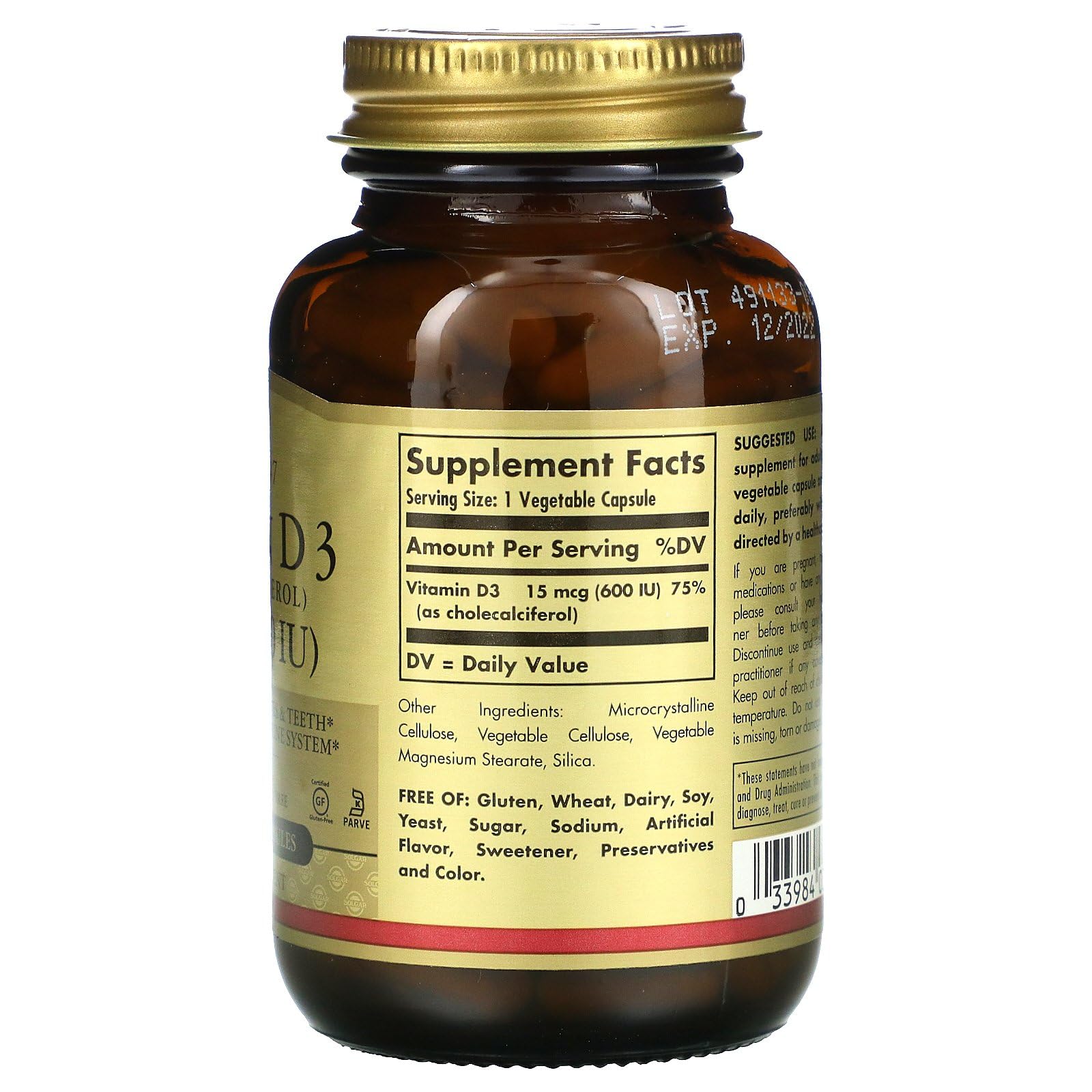 Solgar Vitamin D3 packaging front emphasizes convenient softgel capsules