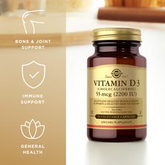 Solgar Vitamin D3 packaging front showing non-GMO, kosher seals.