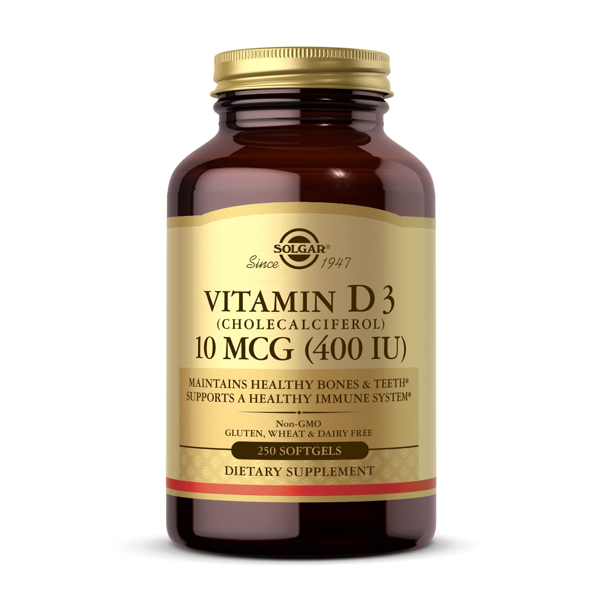 Solgar Vitamin D3 softgel bottle for daily bone health support