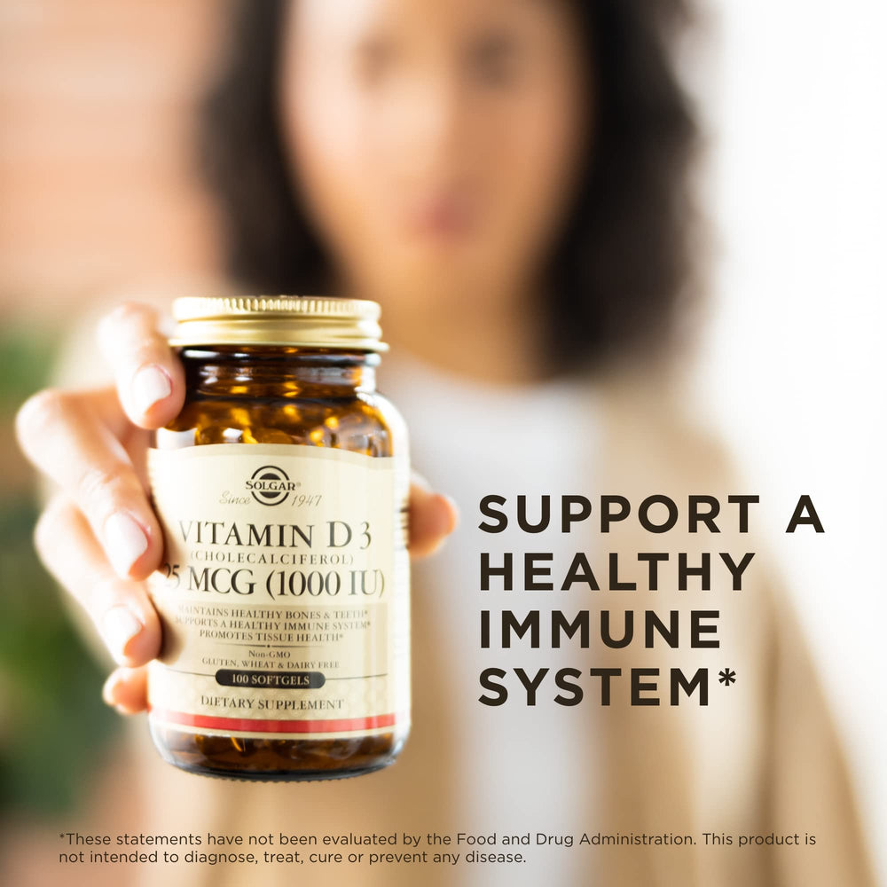 Solgar Vitamin D3 softgel being dispensed demonstrates simple daily intake.