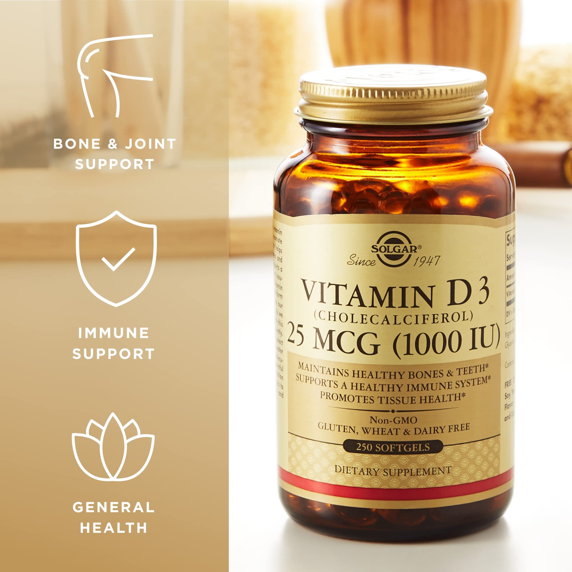 Solgar Vitamin D3 softgels amber bottle oil-based absorption
