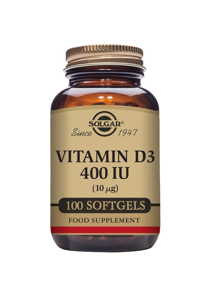 Solgar Vitamin D3 softgel bottle close-up for daily bone support.