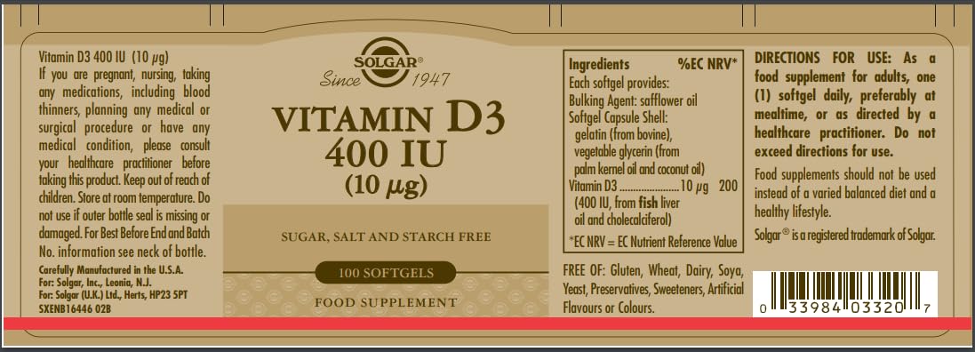 Solgar D3 softgels pouring out for immune and neuromuscular support.
