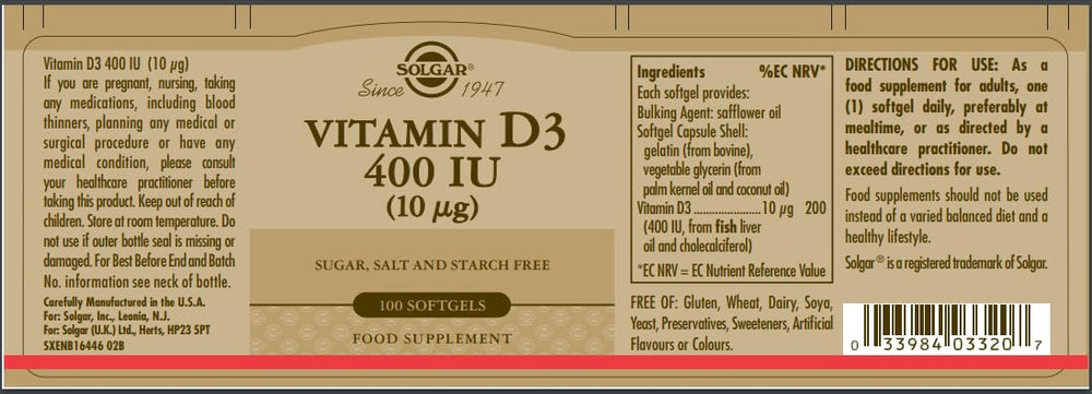 Solgar D3 softgels pouring out for immune and neuromuscular support.