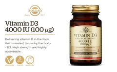 Solgar Vitamin D3 bottle label highlights non-GMO and gluten-free.