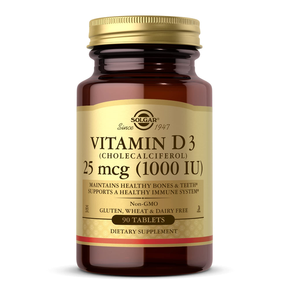 Solgar Vitamin D3 tablets bottle front view supports daily bone and teeth health