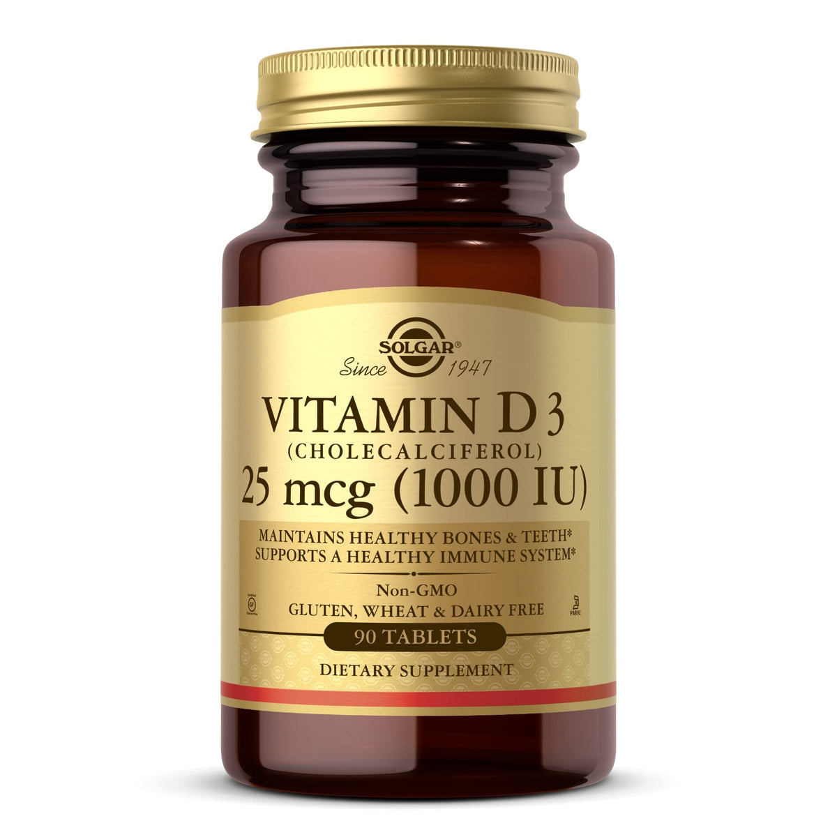 Solgar Vitamin D3 tablets bottle front view supports daily bone and teeth health
