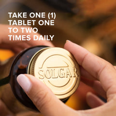 Solgar Vitamin D3 tablets label close-up highlighting ingredients and dosage