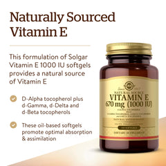 Solgar Vitamin E bottle pouring capsules for easy daily supplementation.