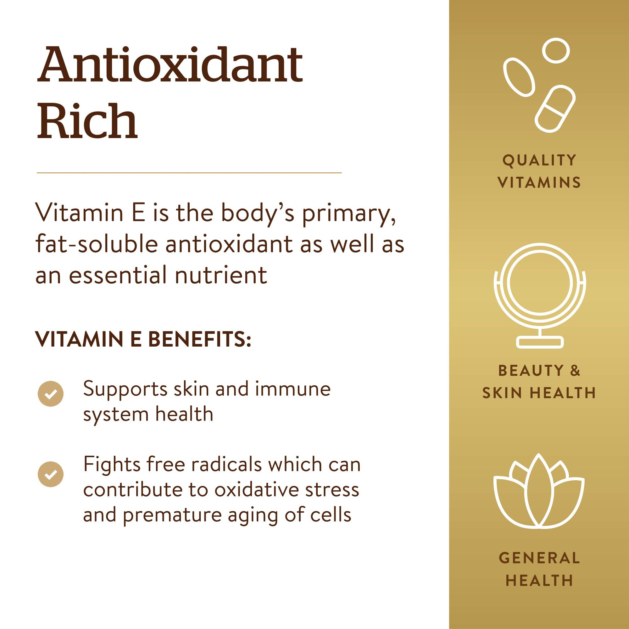Solgar Vitamin E label indicates gluten-free and dairy-free nutrition.