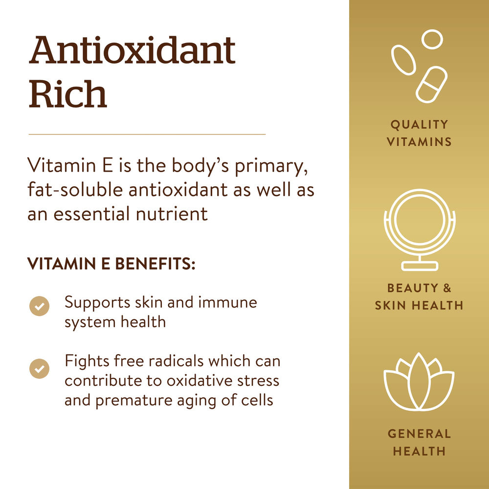 Solgar Vitamin E label indicates gluten-free and dairy-free nutrition.