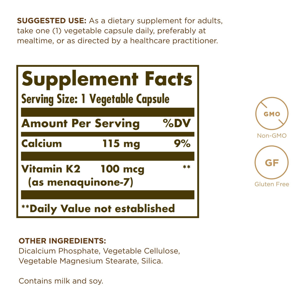 Solgar Vitamin K2 MK-7 capsules close-up showing capsule form.