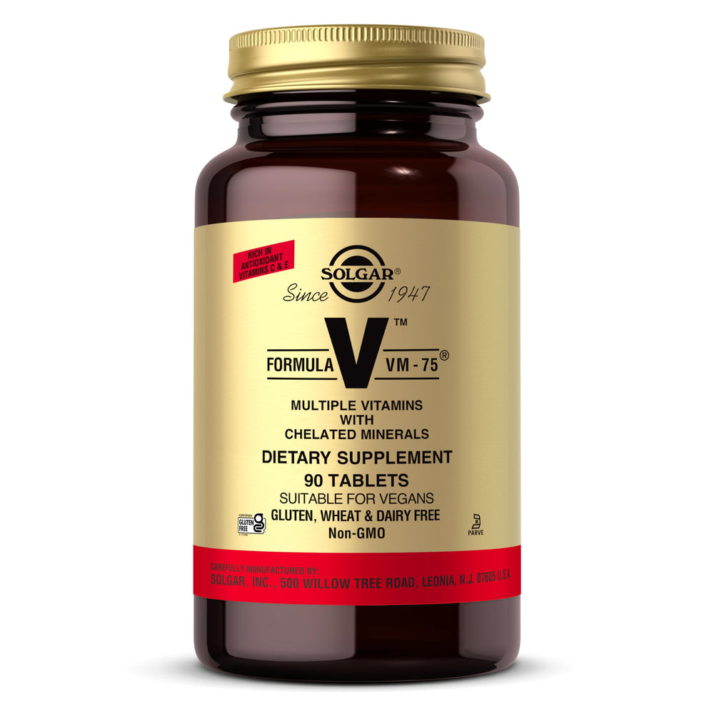 Solgar VM-75 bottle front for daily wellness routine.