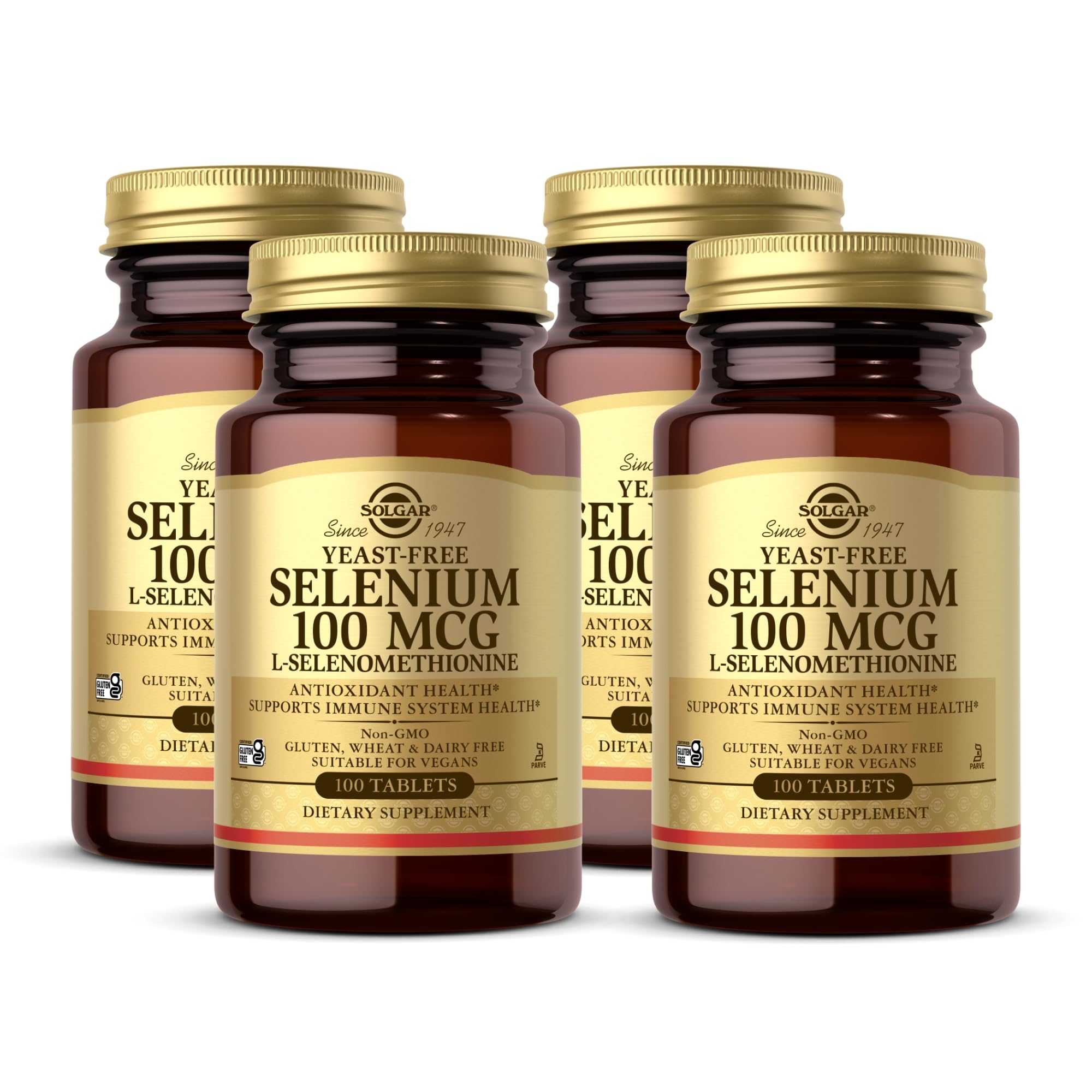 Solgar Yeast-Free Selenium 100 mcg bottle for daily antioxidant support.