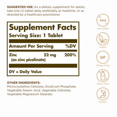 Solgar Zinc Picolinate 100-tablet bottle ready for routine supplementation