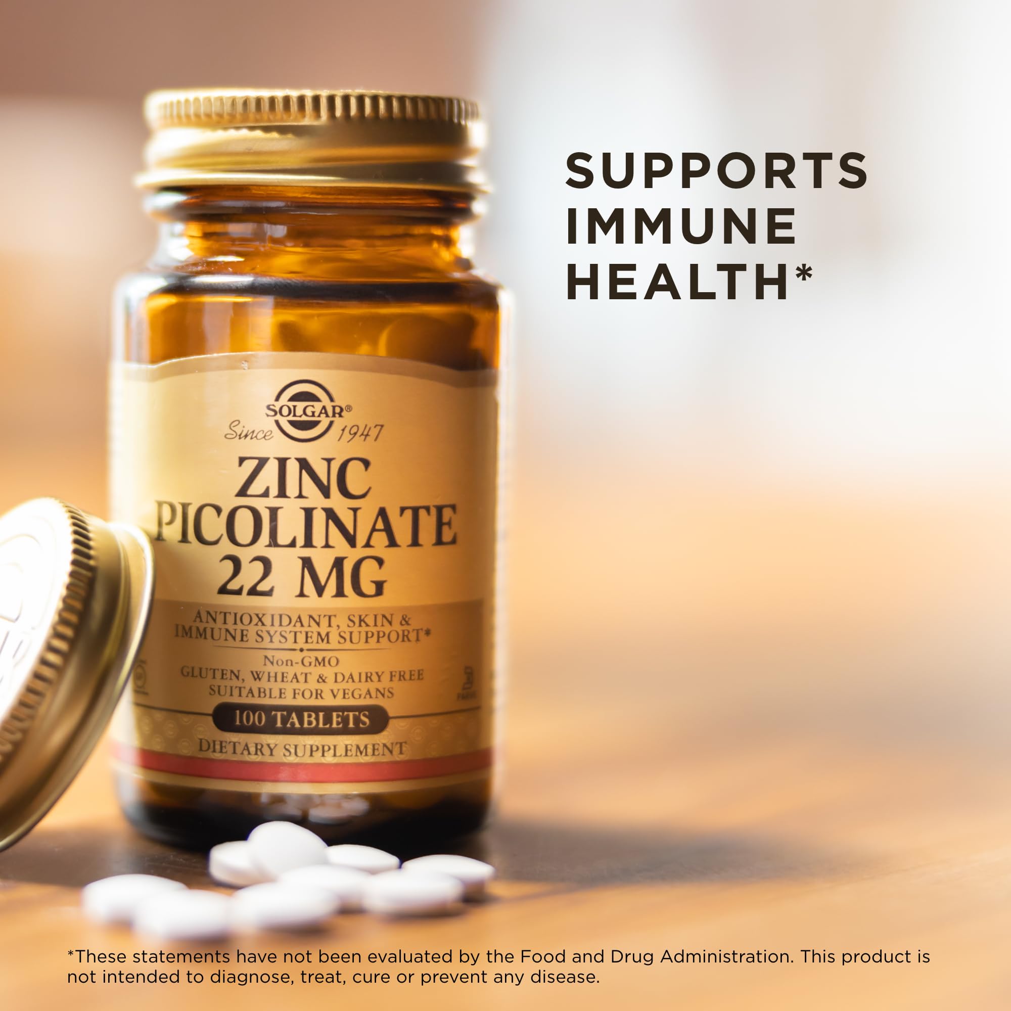Solgar Zinc Picolinate tablet close-up with smooth texture