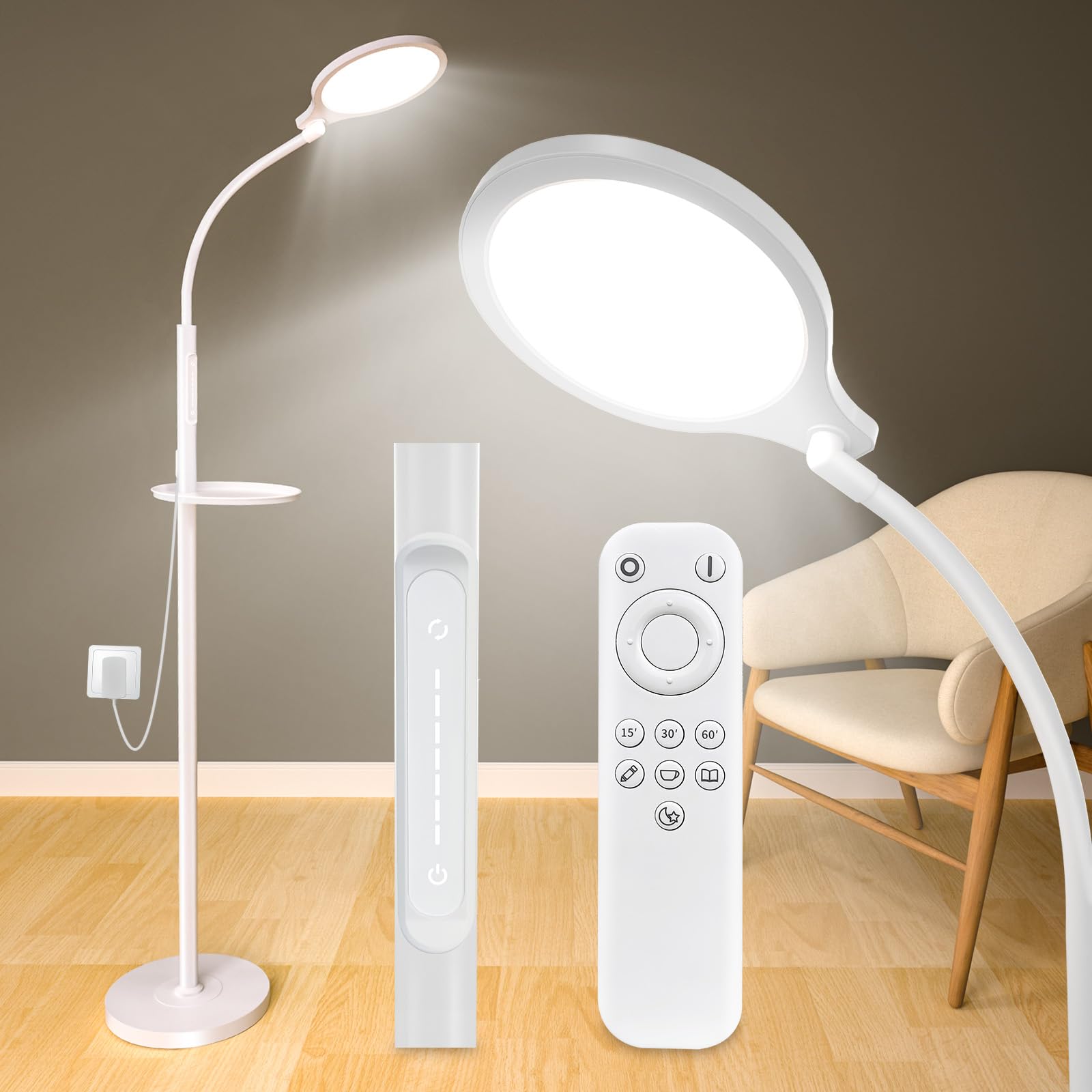 Remote control keeps brightness and color temperature at your fingertips.