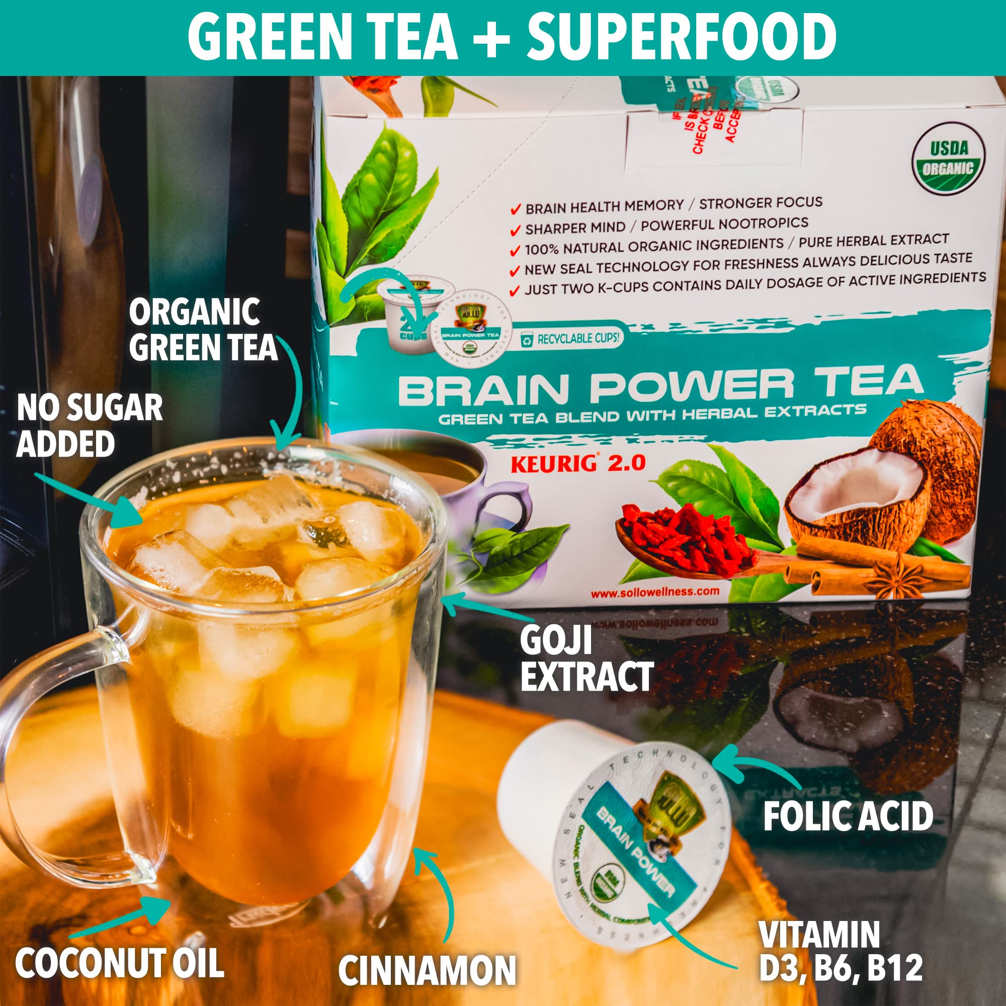 Sollo Brain Power cup showing cinnamon-spice aroma and warm flavor