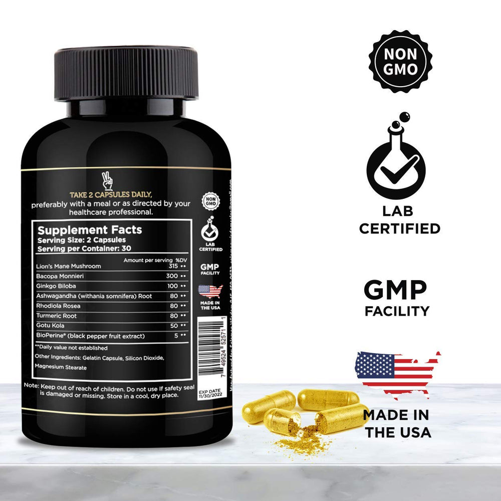 Solomon Wisdom Brain Booster label highlighting seven herbal ingredients
