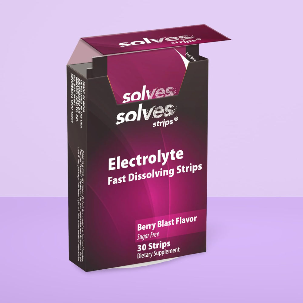 Solves Strips travel-friendly pouch fits in a bag for on-demand hydration.