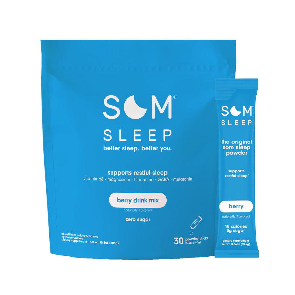Som Sleep Berry powder tub ready to mix for a relaxing bedtime.