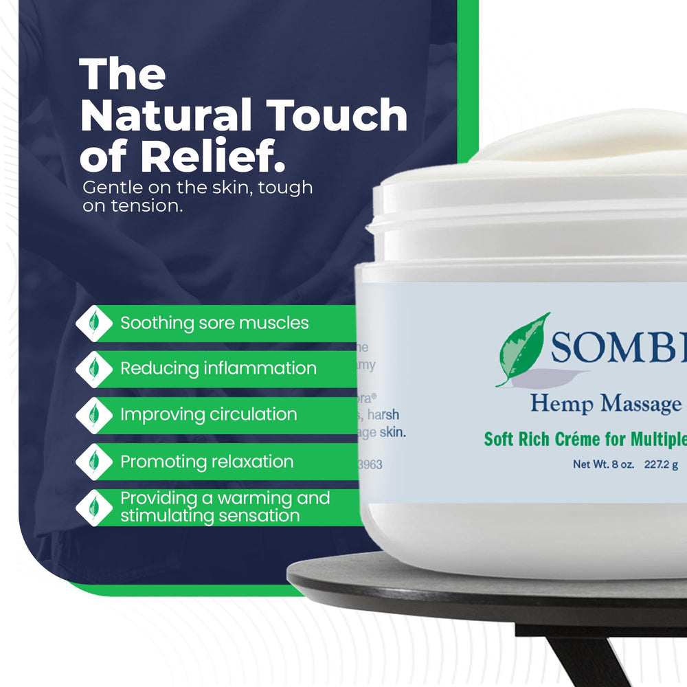 Back label detail of Sombra Hemp Massage Creme with usage directions