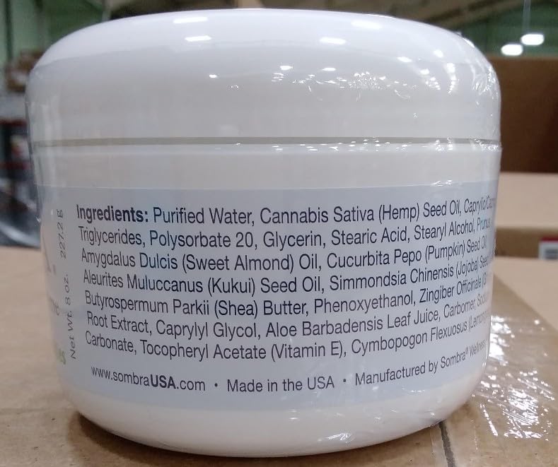 Packaging of Sombra Hemp Massage Creme in a gym bag for on-the-go relief